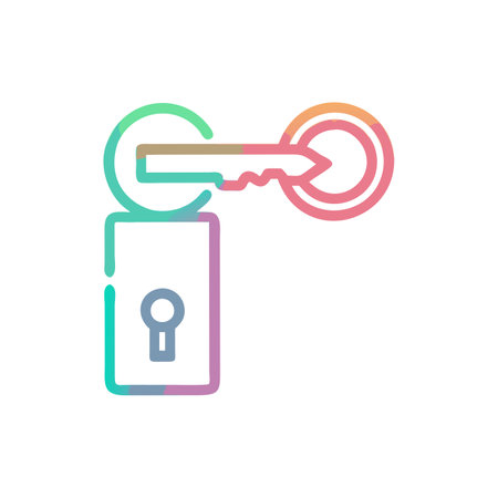 Key to unlock door icon in linear style. Vector isolated illustration.のイラスト素材