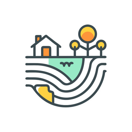 Eco farm icon. Vector illustration, flat design, outline stroke.のイラスト素材