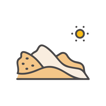 Mountains and sun vector icon design, editable stroke outline.のイラスト素材