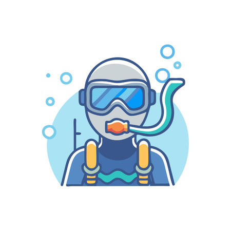 Scuba diver vector icon. Underwater diving illustration. Scuba diving equipment.のイラスト素材