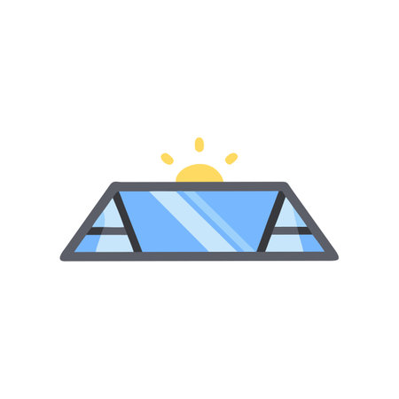 Solar panel vector icon in flat color style. Sun and solar energyのイラスト素材