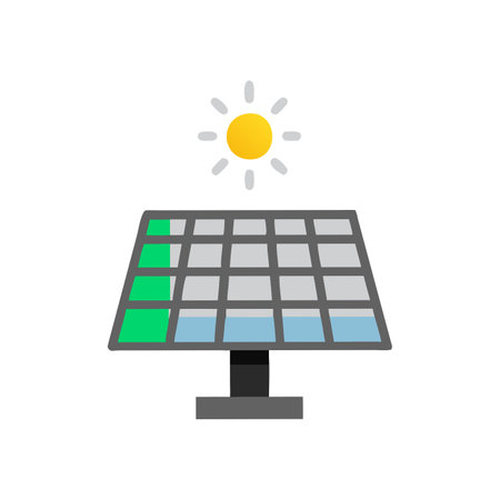 Solar panel icon in flat color style. Ecological renewable energy sourceのイラスト素材