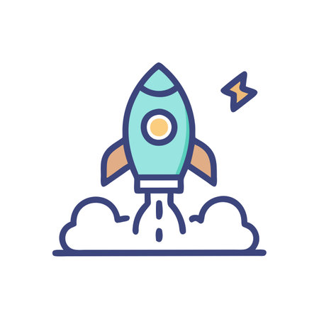 Rocket launch flat color icon. Start up business concept. Vector illustrationのイラスト素材