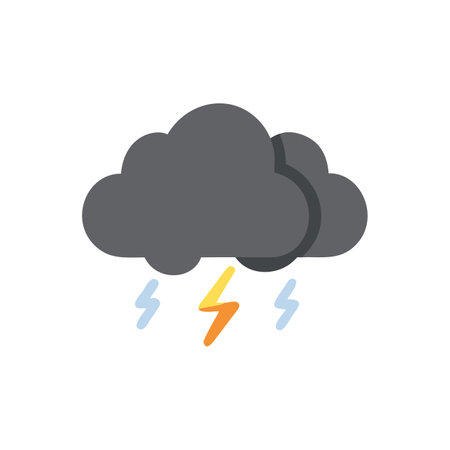 Cloud with lightning icon in flat color style. Weather forecast meteorologyのイラスト素材