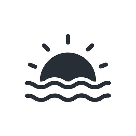 Sunset icon in flat style. Sea vector illustration on white isolated background. Sea business concept.のイラスト素材