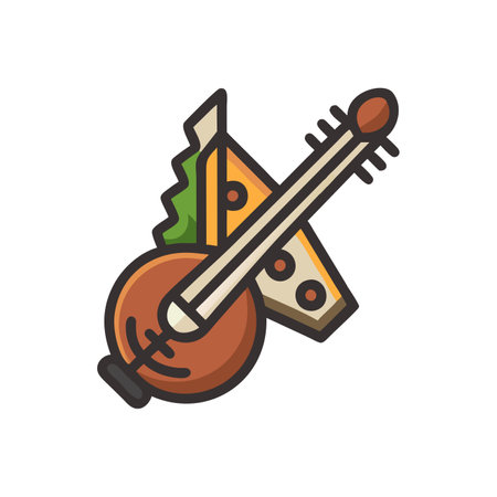 Indian musical instrument, lute, balalaika flat color vector icon.のイラスト素材