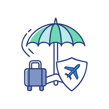 Travel insurance concept. Suitcase, umbrella and suitcase. Vector illustrationのイラスト素材