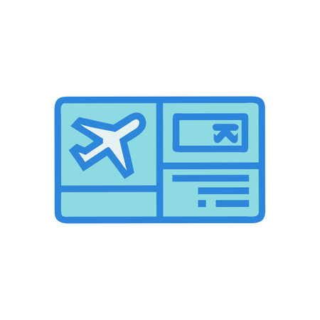Airport ticket icon. Blue icon on white background. Vector illustration.のイラスト素材