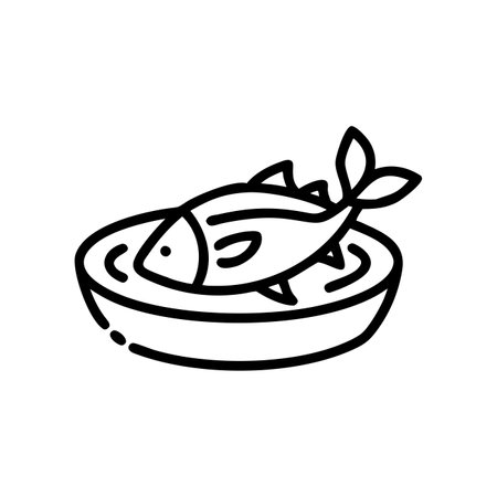 Fish soup icon, concept illustration, outline symbol, vector sign, linear symbol.のイラスト素材
