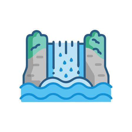 Waterfall flat color icon. Isolated on white background. Vector illustration.のイラスト素材
