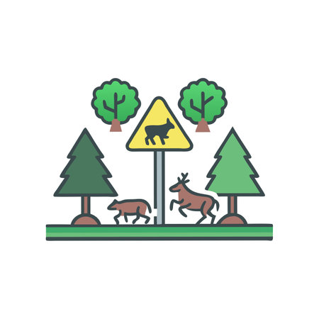 Deer, forest, road signs flat icon. Vector illustration.のイラスト素材