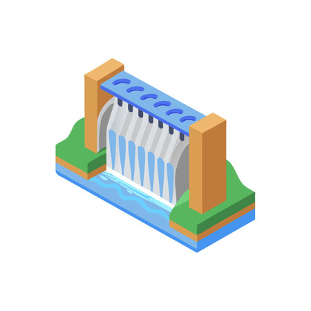 Hydroelectric power station isometric 3d icon on a white backgroundのイラスト素材