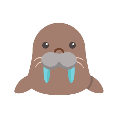 Cute cartoon walrus with mustache isolated on white background. Vector illustration.のイラスト素材