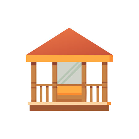 Wooden gazebo icon in cartoon style on a white backgroundのイラスト素材