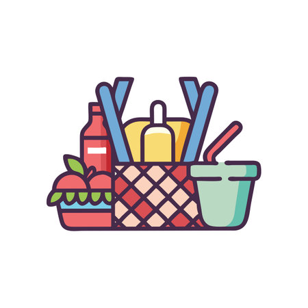 Picnic basket filled outline icon for web design and mobile app.のイラスト素材