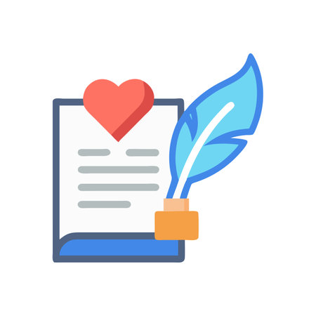 Feather pen and love letter flat color icon for apps and websitesのイラスト素材