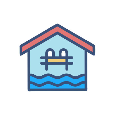 House in water icon. Vector illustration, flat design. Isolated on white background.のイラスト素材