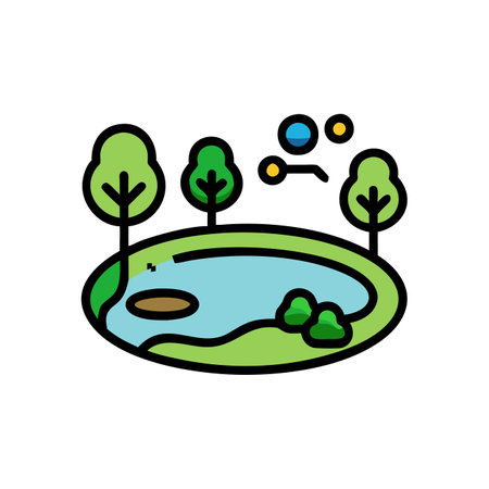 Vector illustration, flat design. Park, lake, forest icon.のイラスト素材