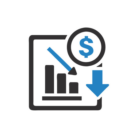 Declining graph icon in flat style. Report finance vector illustration on white isolated background. Business analytics business concept.のイラスト素材