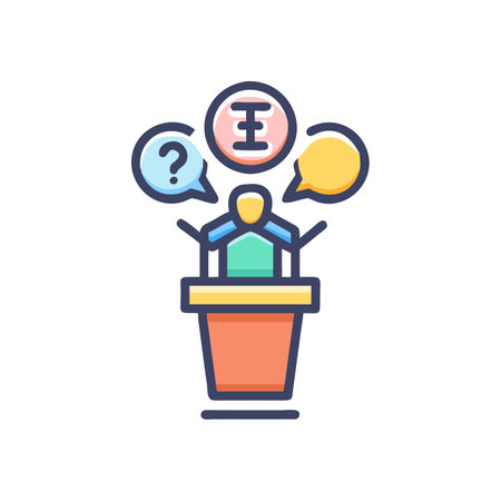 Public speaking icon in flat color style. Vector illustration on white background.のイラスト素材