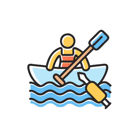 Canoeing flat color vector icon. Isolated on white backgroundのイラスト素材