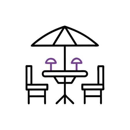 Table and chairs line icon, concept illustration, outline symbol, vector sign, linear symbol.のイラスト素材