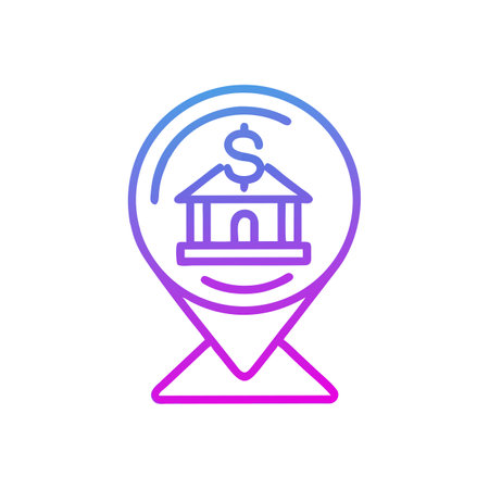 Map pointer with bank building vector icon. Flat design style eps 10のイラスト素材