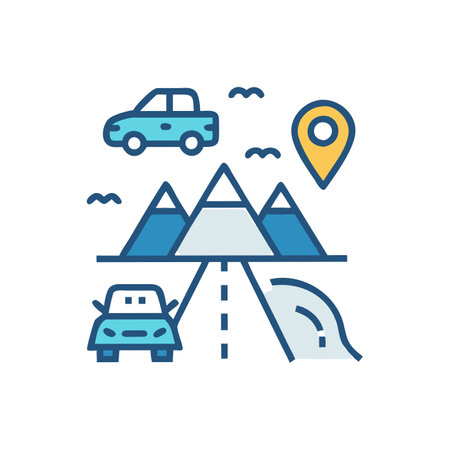 Road trip flat line icon. Vector illustration, editable stroke.のイラスト素材
