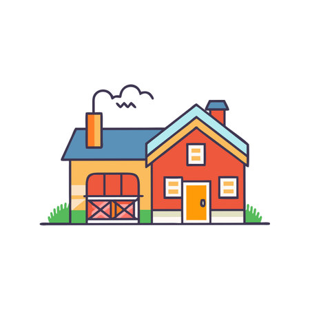 House with chimney and garage. Flat style vector illustration on white background.のイラスト素材
