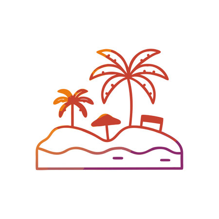 beach with palms icon over white background. colorful line design. vector illustrationのイラスト素材