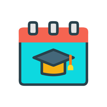 Vector illustration, flat design. Graduation cap on calendar icon.のイラスト素材