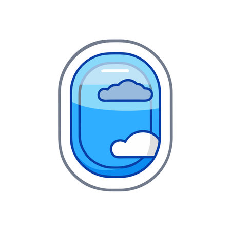 Airplane window with cloud icon in flat style. Vector illustration.のイラスト素材