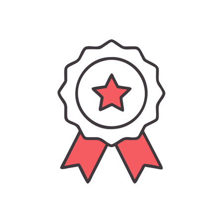 Medal with red ribbons icon in flat style on a white backgroundのイラスト素材