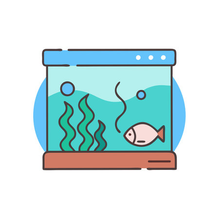 Fish in aquarium flat color icon. Aquarium with fish. Vector illustrationのイラスト素材
