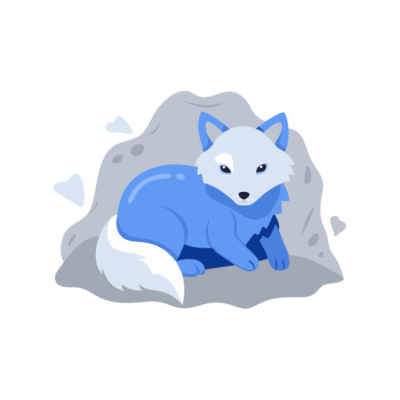 Cute fox sitting on rock, cartoon vector Illustration isolated on a white background.のイラスト素材