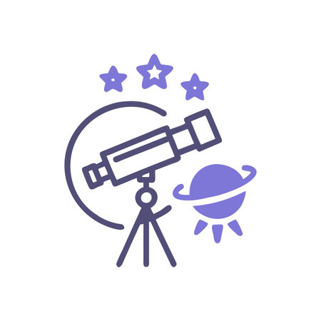 Telescope and stars icon on white background. Vector illustration.