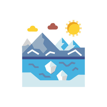 Iceberg icon in flat color style. Nature landscape vector illustration on white isolated background. Ice floe business concept.のイラスト素材