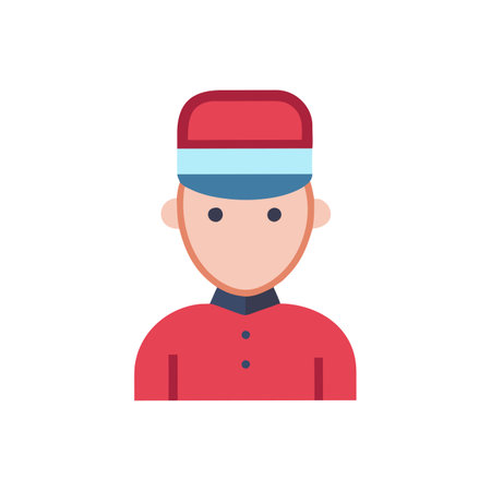 Cartoon man in red cap. Flat style vector illustration isolated on white background.のイラスト素材