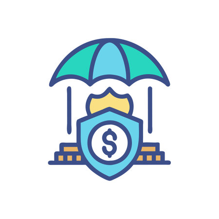 Insurance concept, shield with dollar sign under umbrella, line iconのイラスト素材