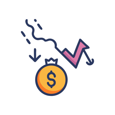 Falling money line color icon. Vector illustration on white background.のイラスト素材