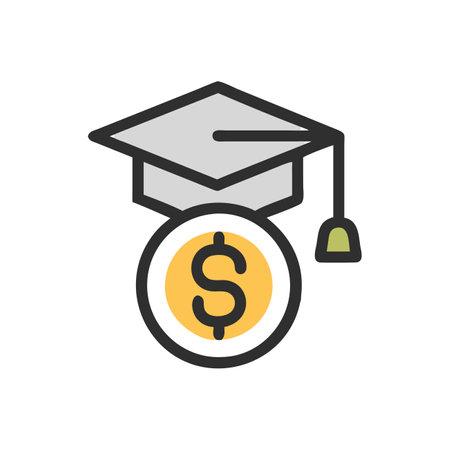 Graduation cap and coin vector icon, filled outline editable stroke.のイラスト素材