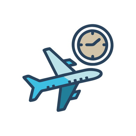 Airplane and clock icon. Travel and vacation. Vector illustration.のイラスト素材
