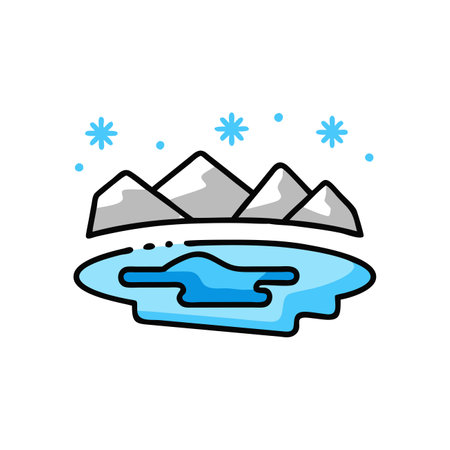 Mountain landscape with snow and ice flat line icon. Vector illustrationのイラスト素材