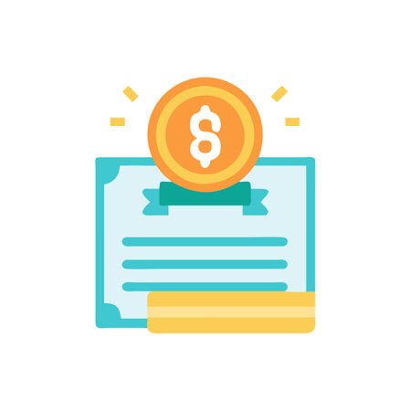 Money and certificate icon in flat color style. Finance document vector illustration on white isolated background. Money business concept.のイラスト素材