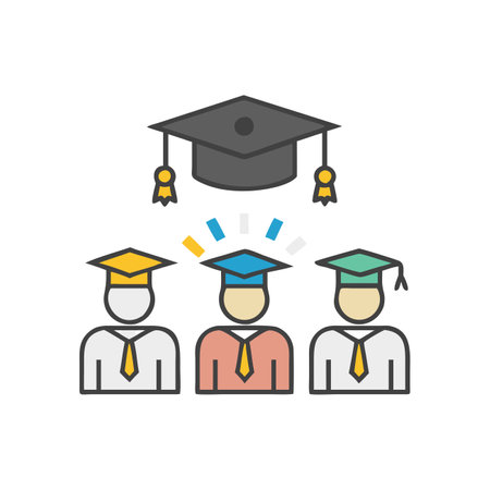 Graduation cap and group of students. Education concept. Vector illustration.のイラスト素材