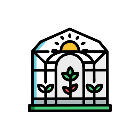 Greenhouse flat color icon. Pictogram for web page, mobile app, promo. Editable stroke. Design template vectorのイラスト素材