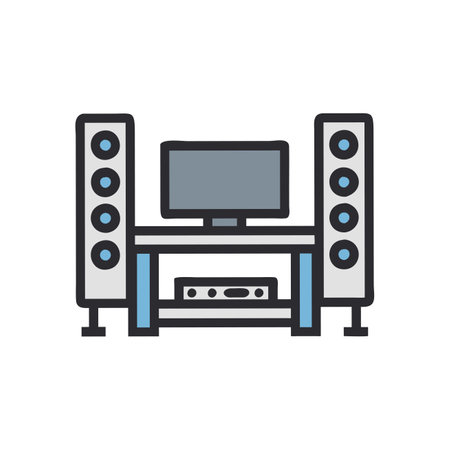 Home theater flat line icon. Isolated on white background. Vector illustration.のイラスト素材