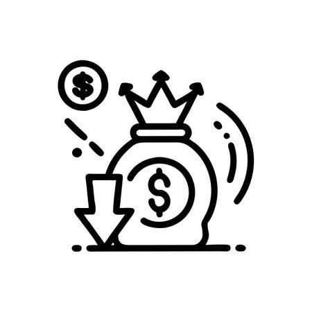Money bag icon, concept illustration, outline symbol, vector sign, linear symbol.のイラスト素材