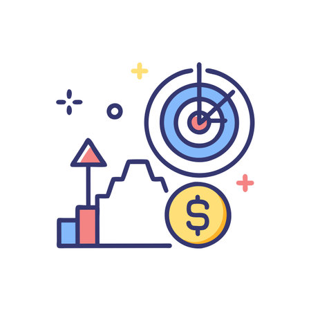 Marketing strategy, target with dollar sign, vector line color iconのイラスト素材