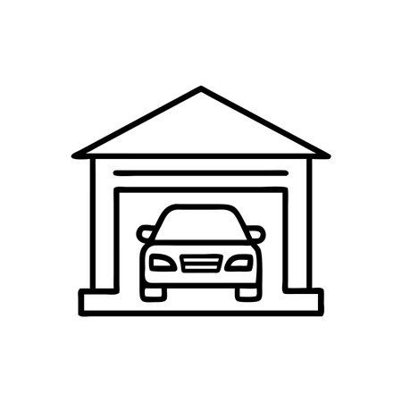car in garage icon over white background, line style, vector illustrationのイラスト素材